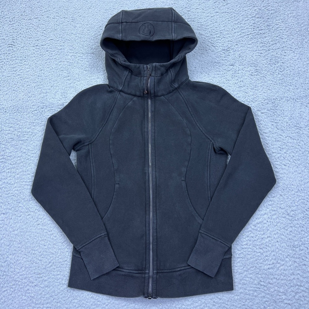 Lululemon Scuba Hoodie Full Zip Sweater Classic Cotton Fleece Black Sz 6 W4AP7S*